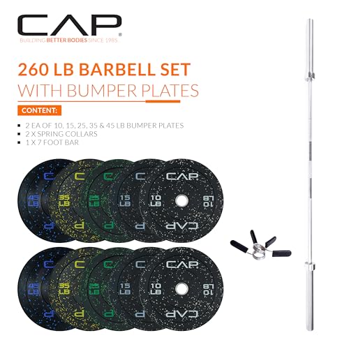 260 lb Olympic Weight Set with Barbell and Bumper Plates