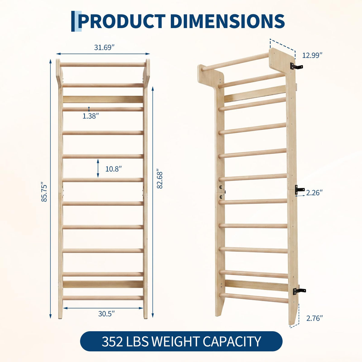 Wall Mounted Wooden Swedish Ladder Gymnastics Bar