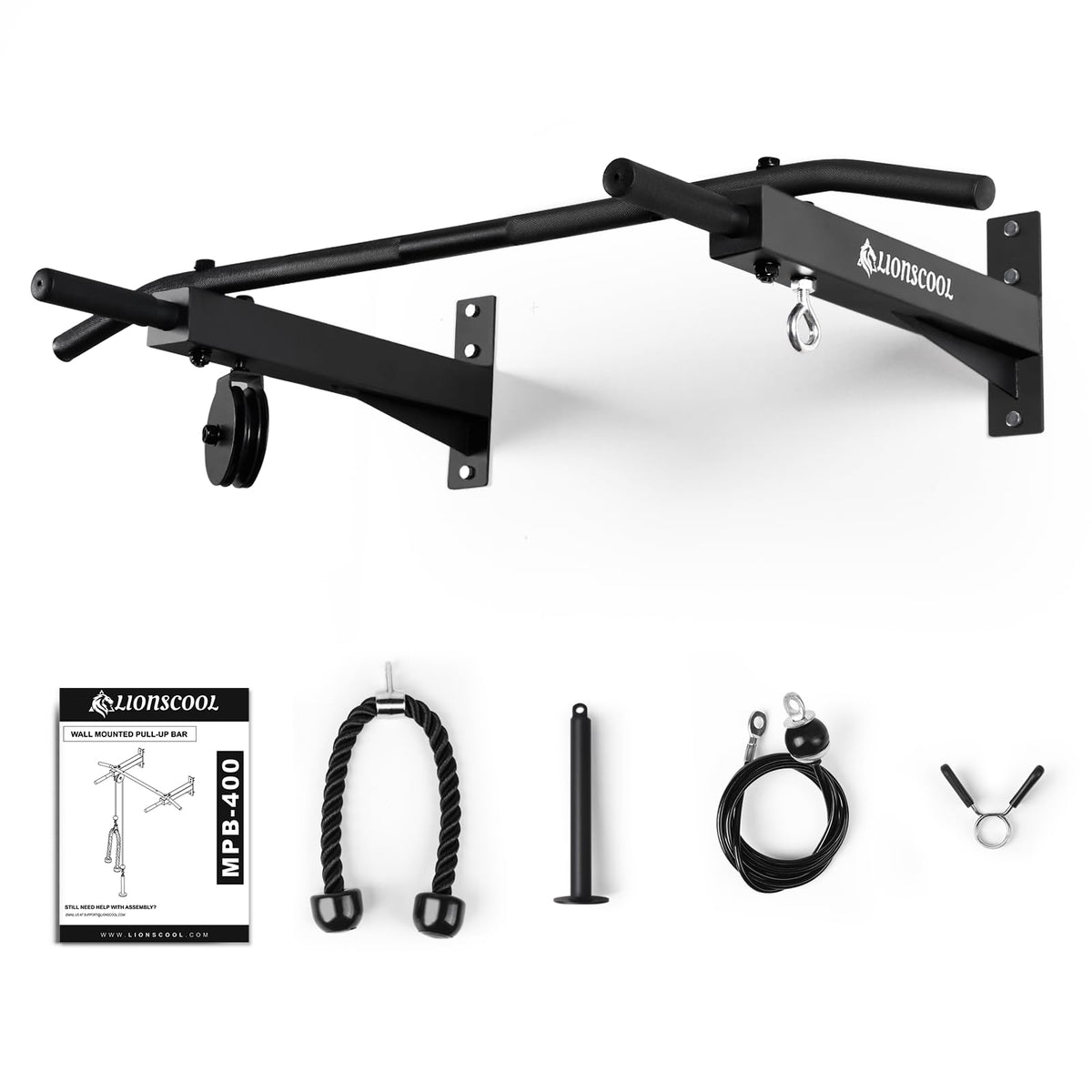 Wall Mounted Pull Up Bar with Cable Pulley System