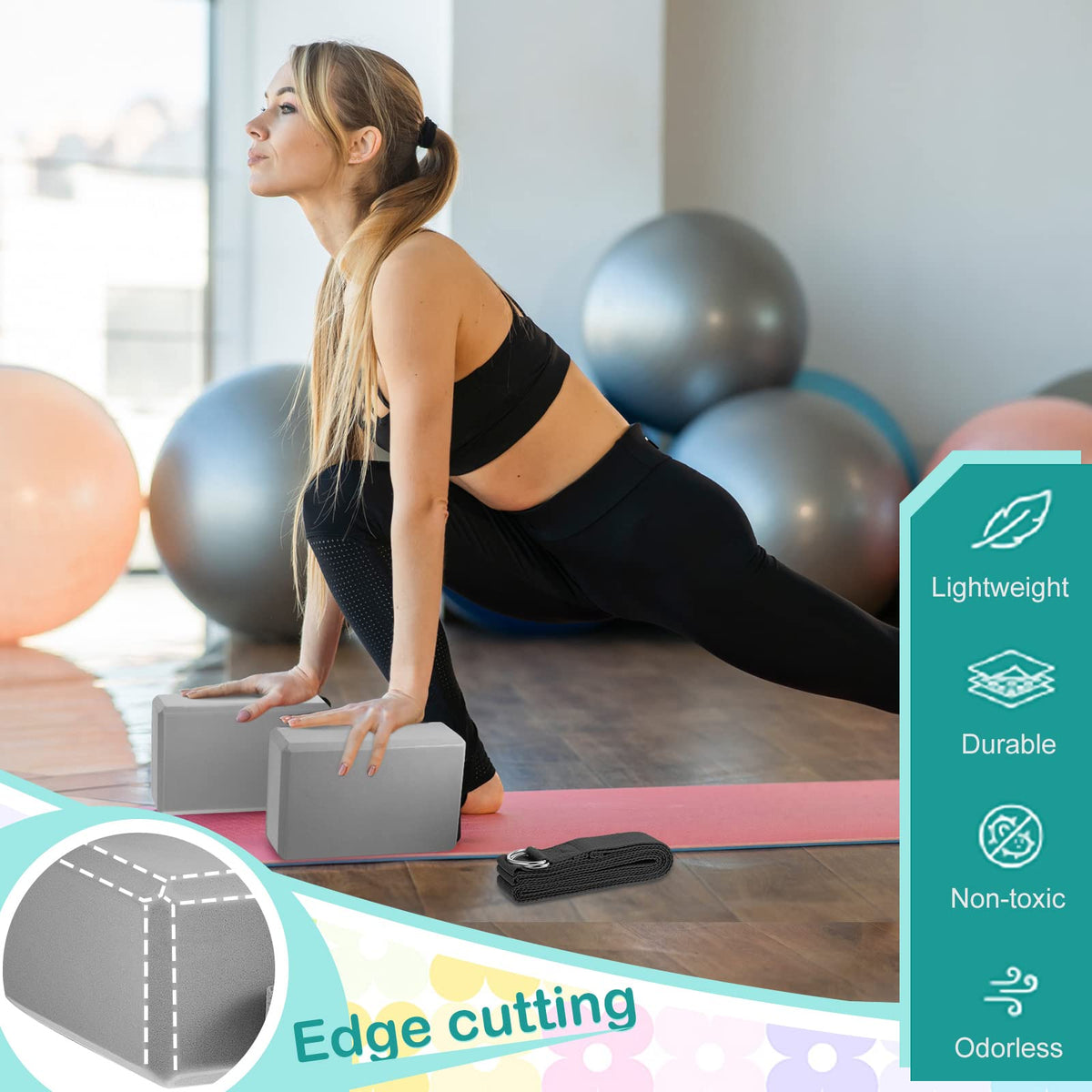 18 Piece Yoga Block and Strap Set for Stretching and Pilates