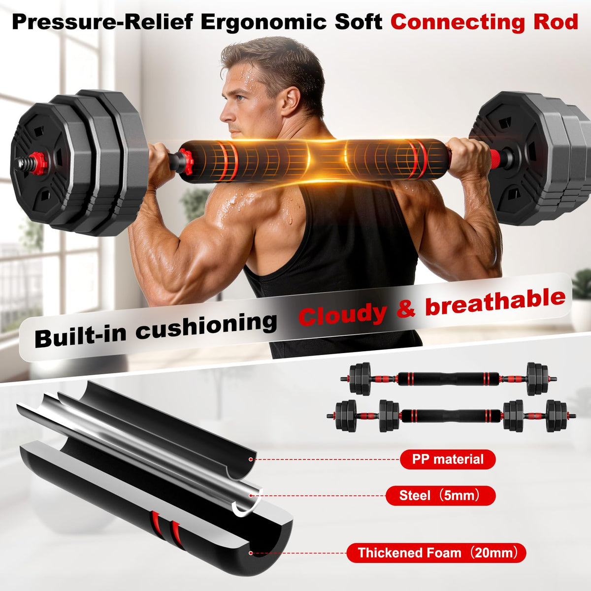 5 in 1 Adjustable Dumbbell Weight Set 20 to 90 lbs