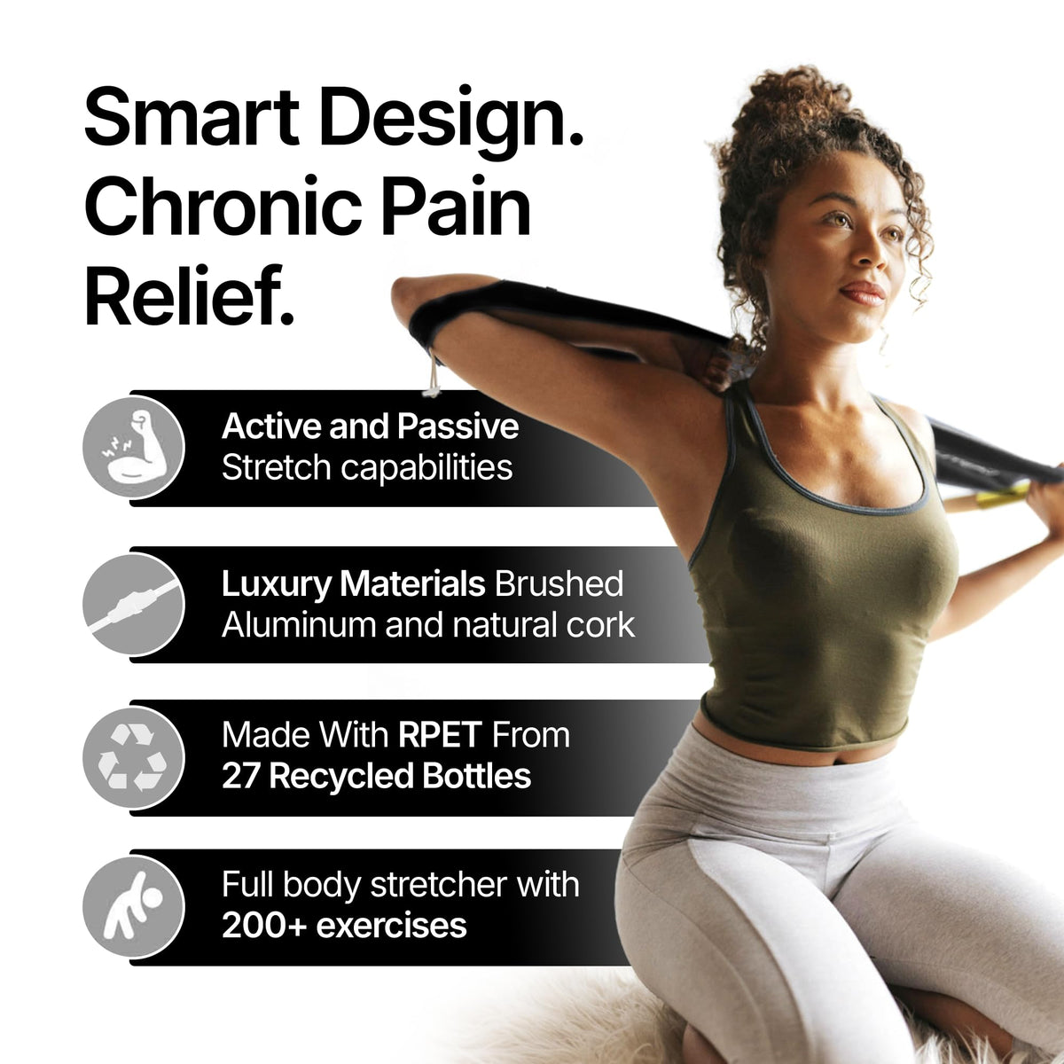 Non Elastic Stretch Strap with Cork Handles for Mobility Training