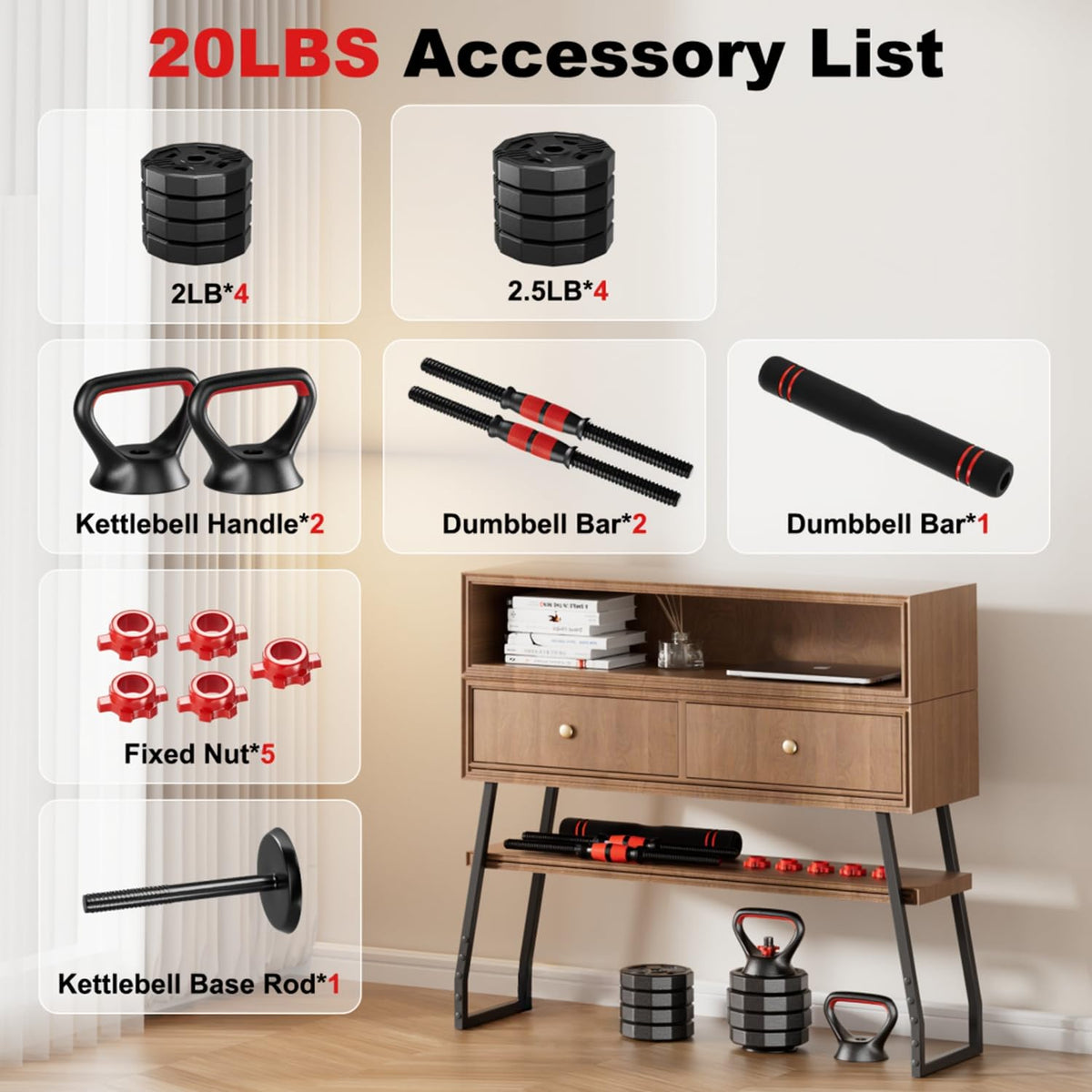 5 in 1 Adjustable Dumbbell Weight Set 20 to 90 lbs