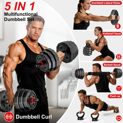 5 in 1 Adjustable Dumbbell Weight Set 20 to 90 lbs