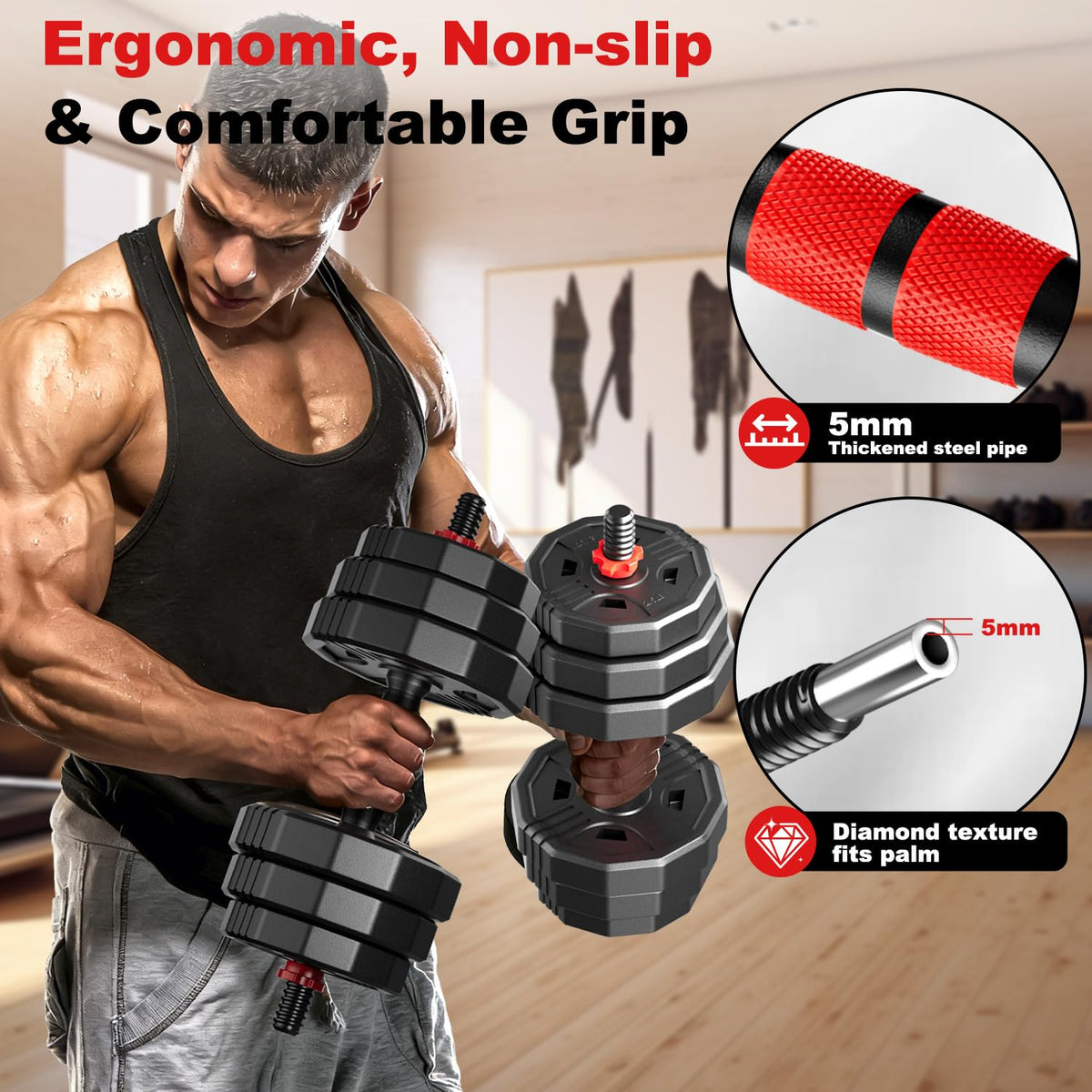 5 in 1 Adjustable Dumbbell Weight Set 20 to 90 lbs