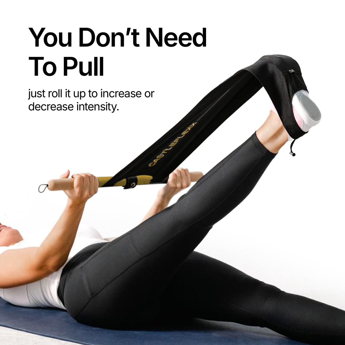 Non Elastic Stretch Strap with Cork Handles for Mobility Training