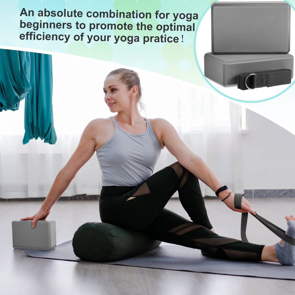 18 Piece Yoga Block and Strap Set for Stretching and Pilates