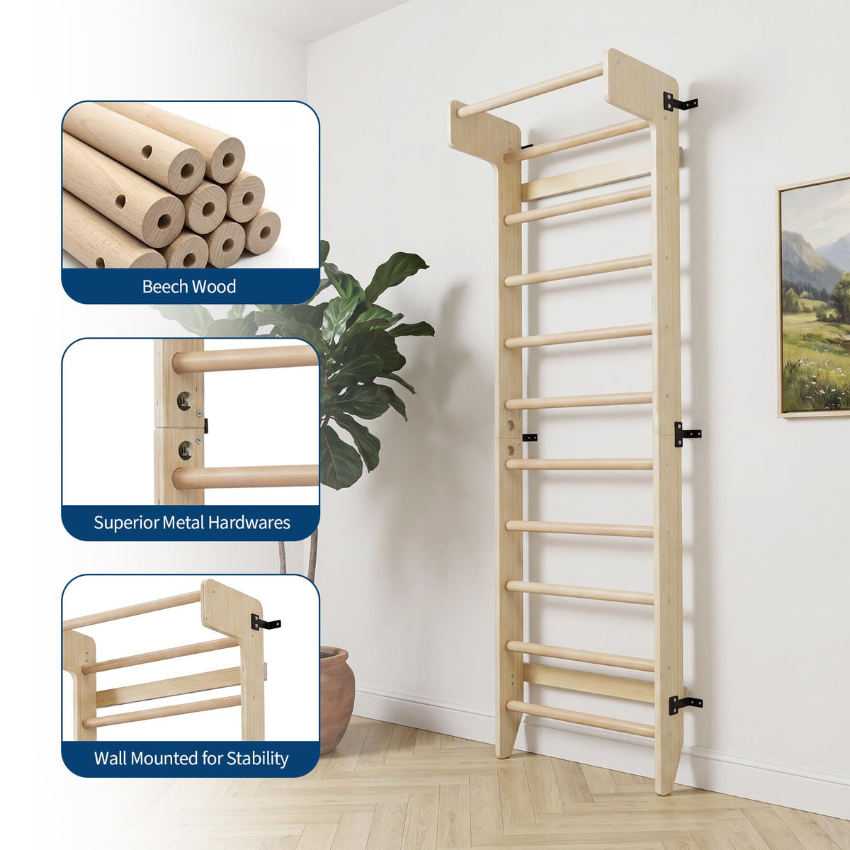 Wall Mounted Wooden Swedish Ladder Gymnastics Bar