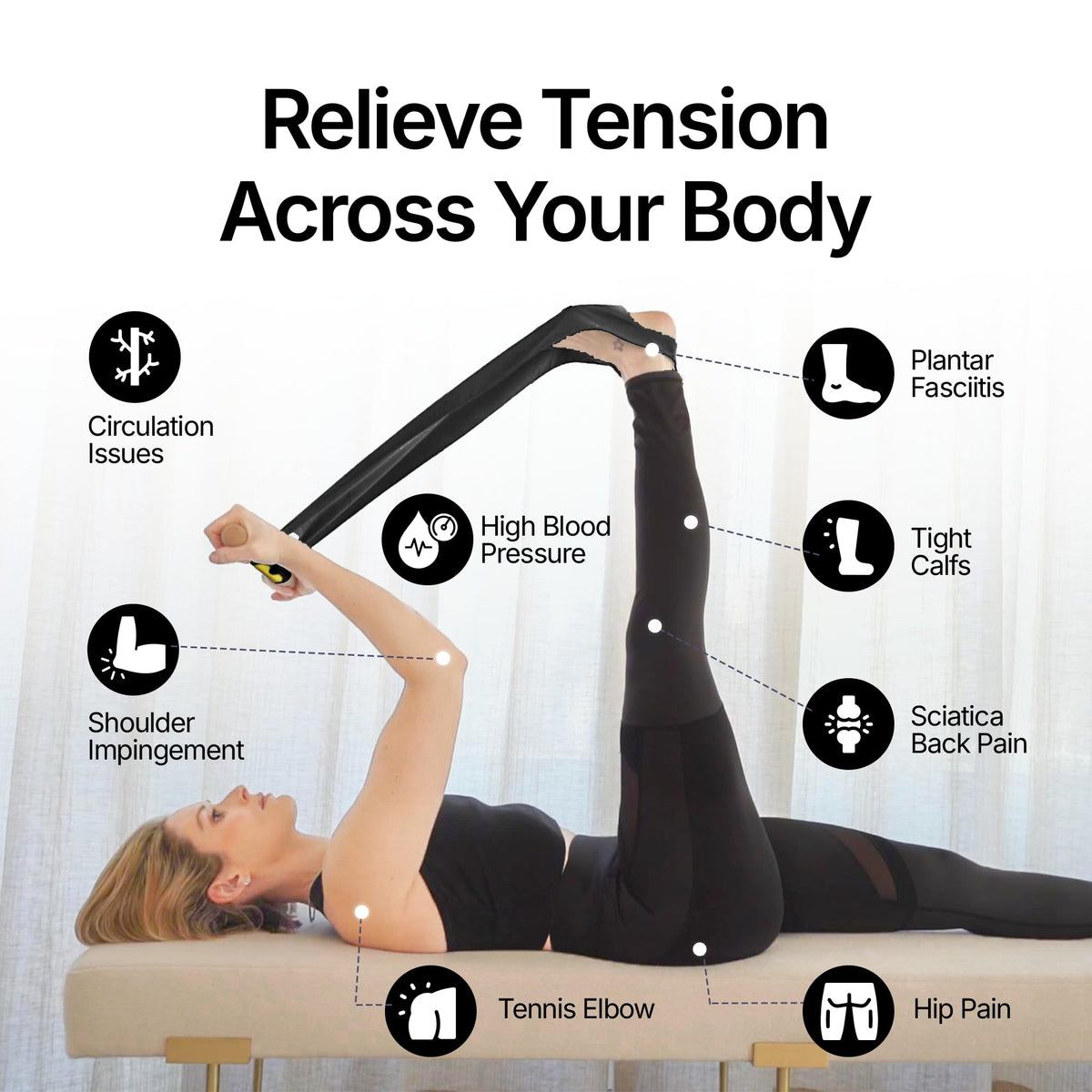 Non Elastic Stretch Strap with Cork Handles for Mobility Training