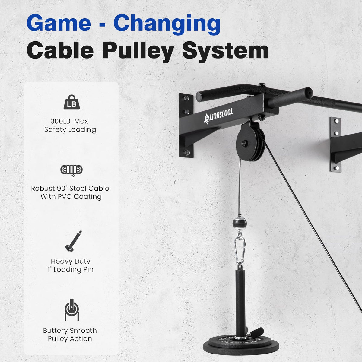 Wall Mounted Pull Up Bar with Cable Pulley System