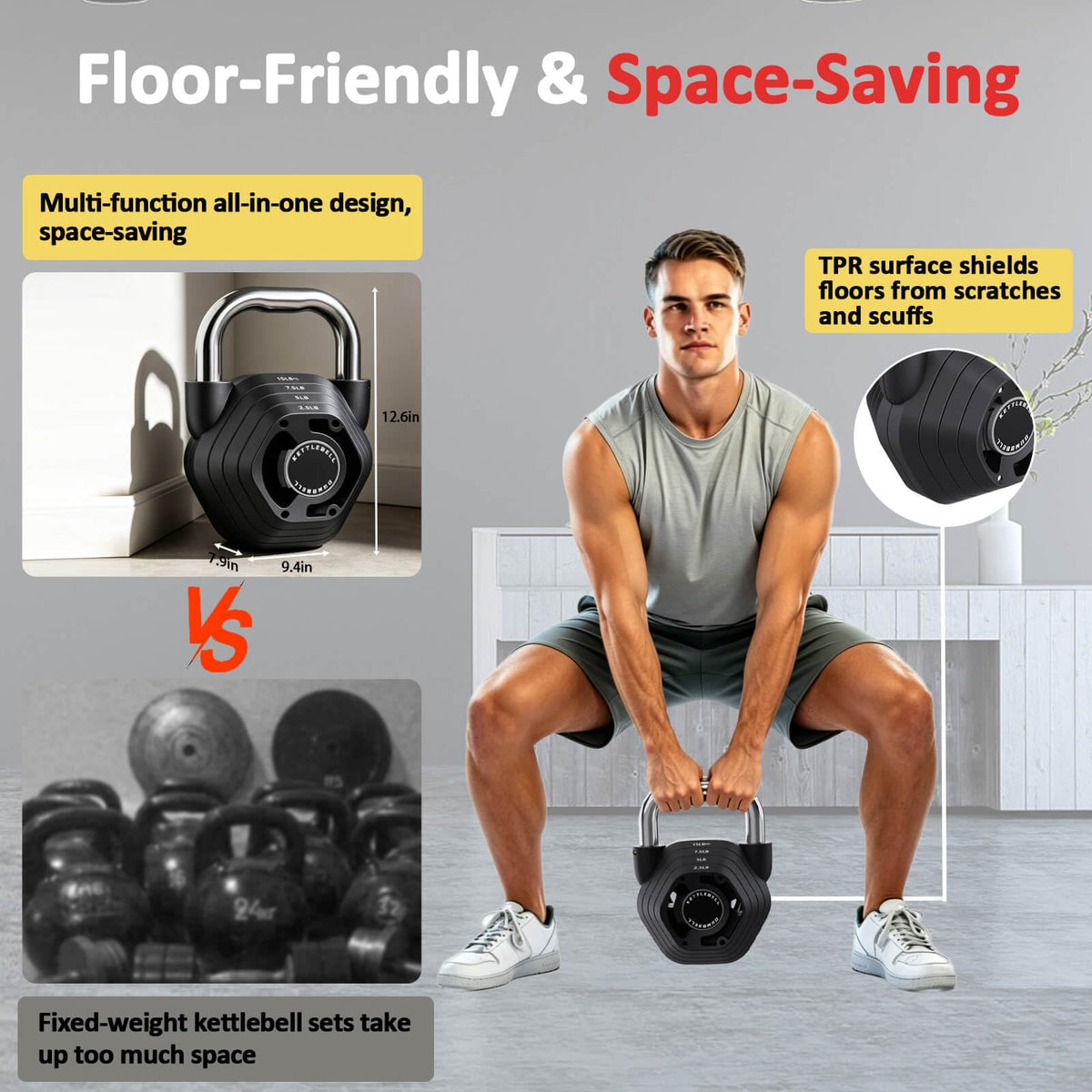 2 in 1 Adjustable Kettlebell Weight Set 15 to 45 lbs