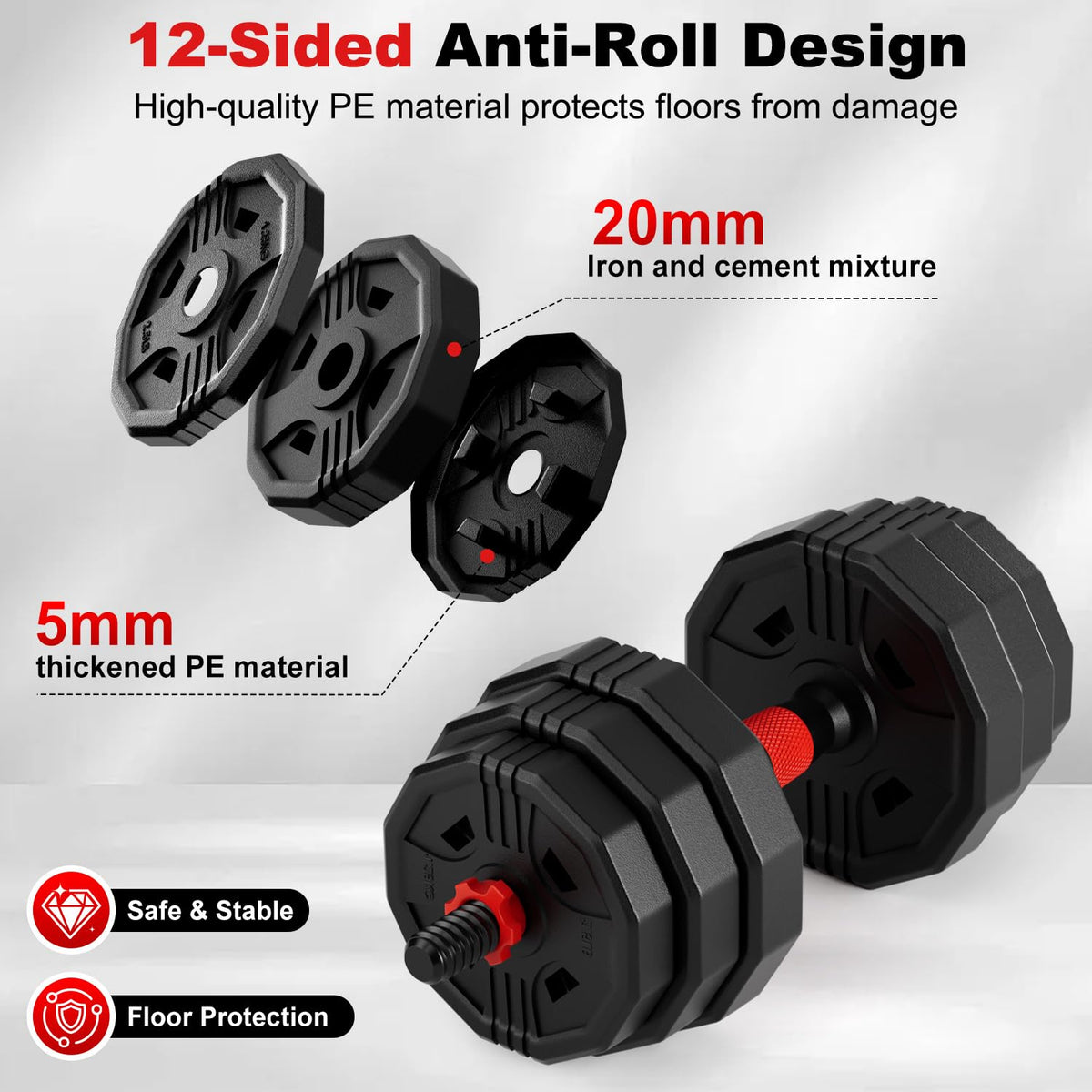 5 in 1 Adjustable Dumbbell Weight Set 20 to 90 lbs