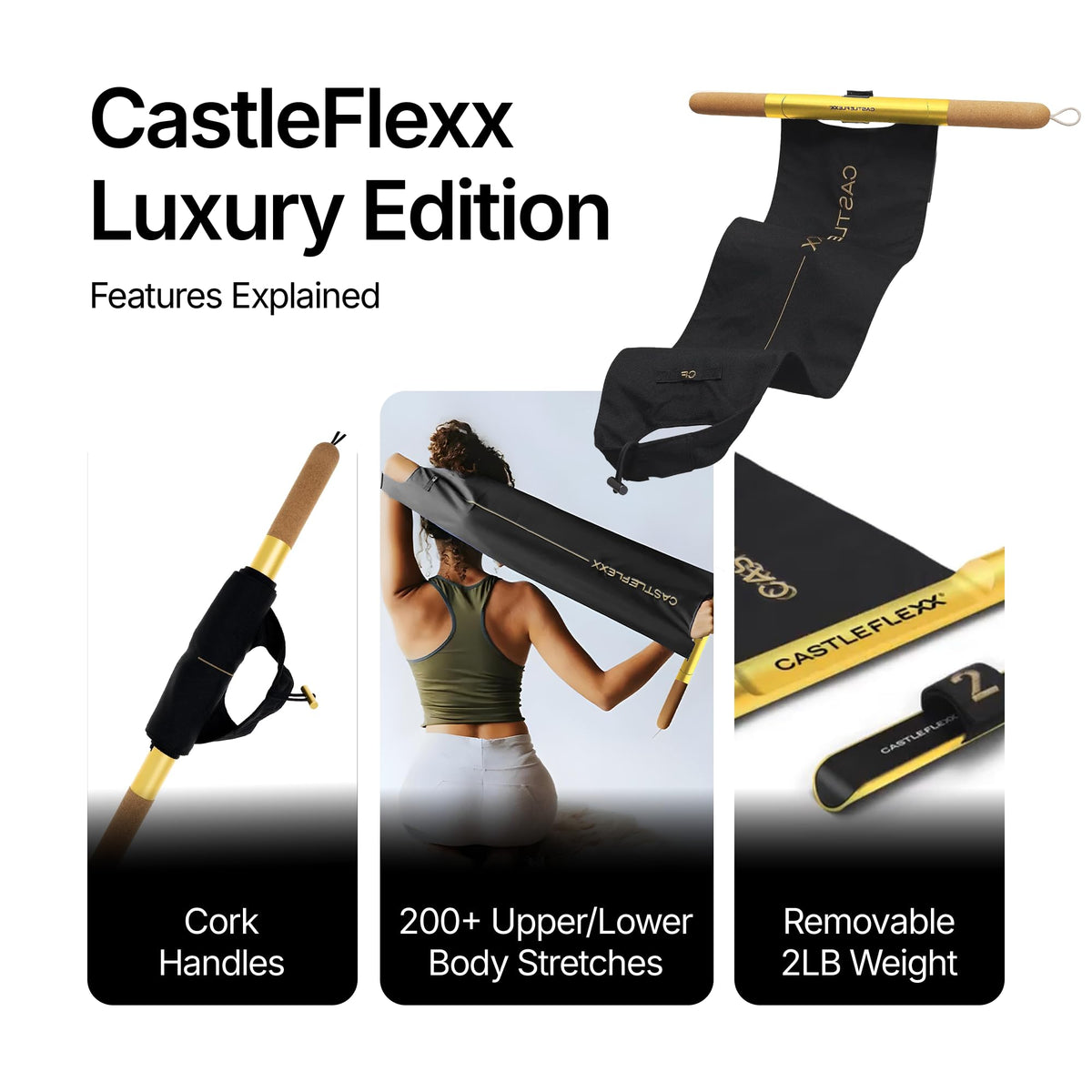 Non Elastic Stretch Strap with Cork Handles for Mobility Training