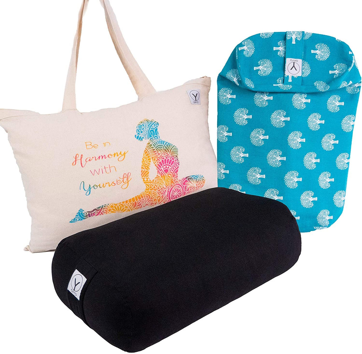 Cotton Yoga Bolster with Washable Cover and Carry Bag