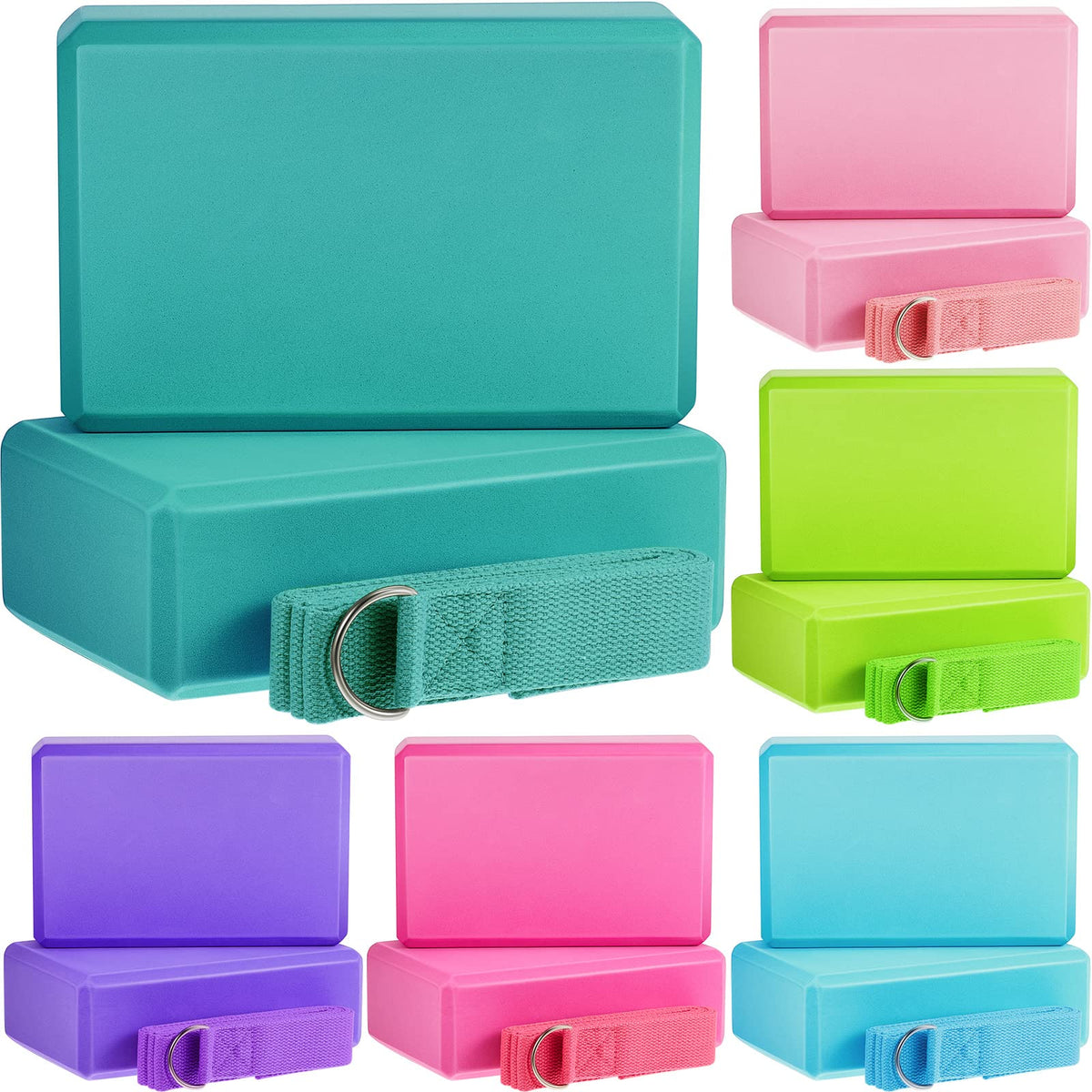 18 Piece Yoga Block and Strap Set for Stretching and Pilates