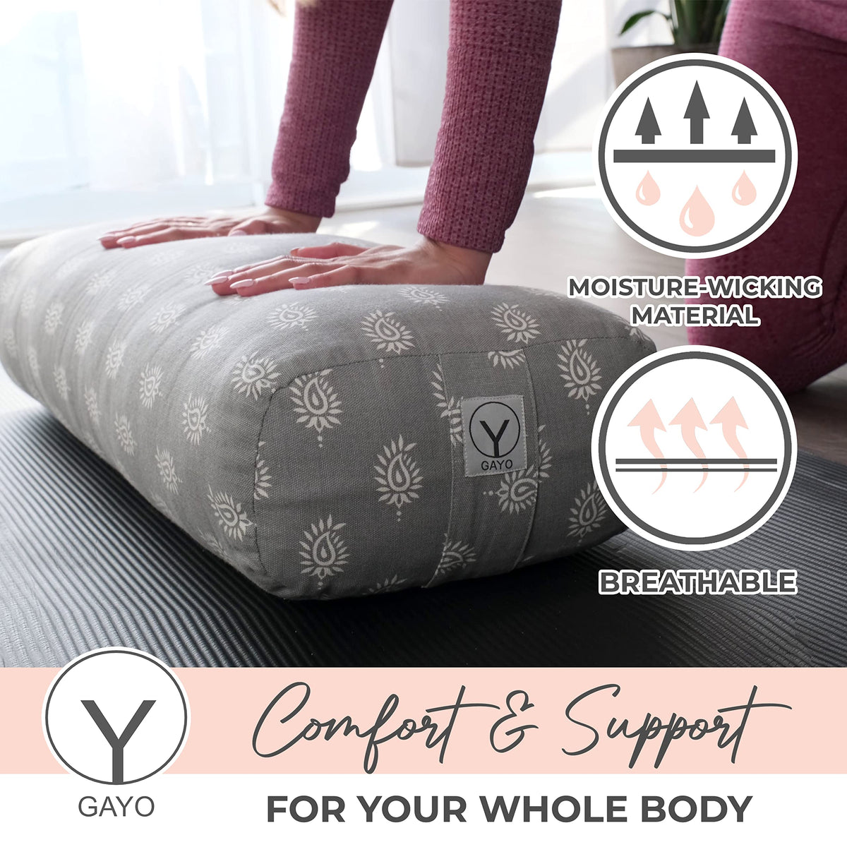 Cotton Yoga Bolster with Washable Cover and Carry Bag