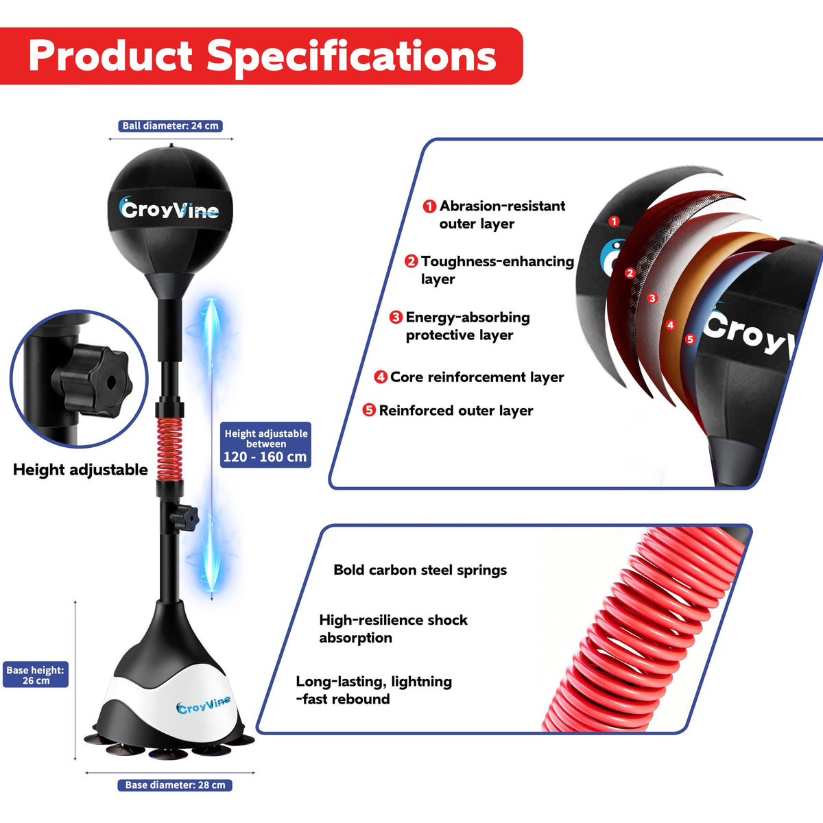 Adjustable Freestanding Reflex Punching Bag for Boxing Training