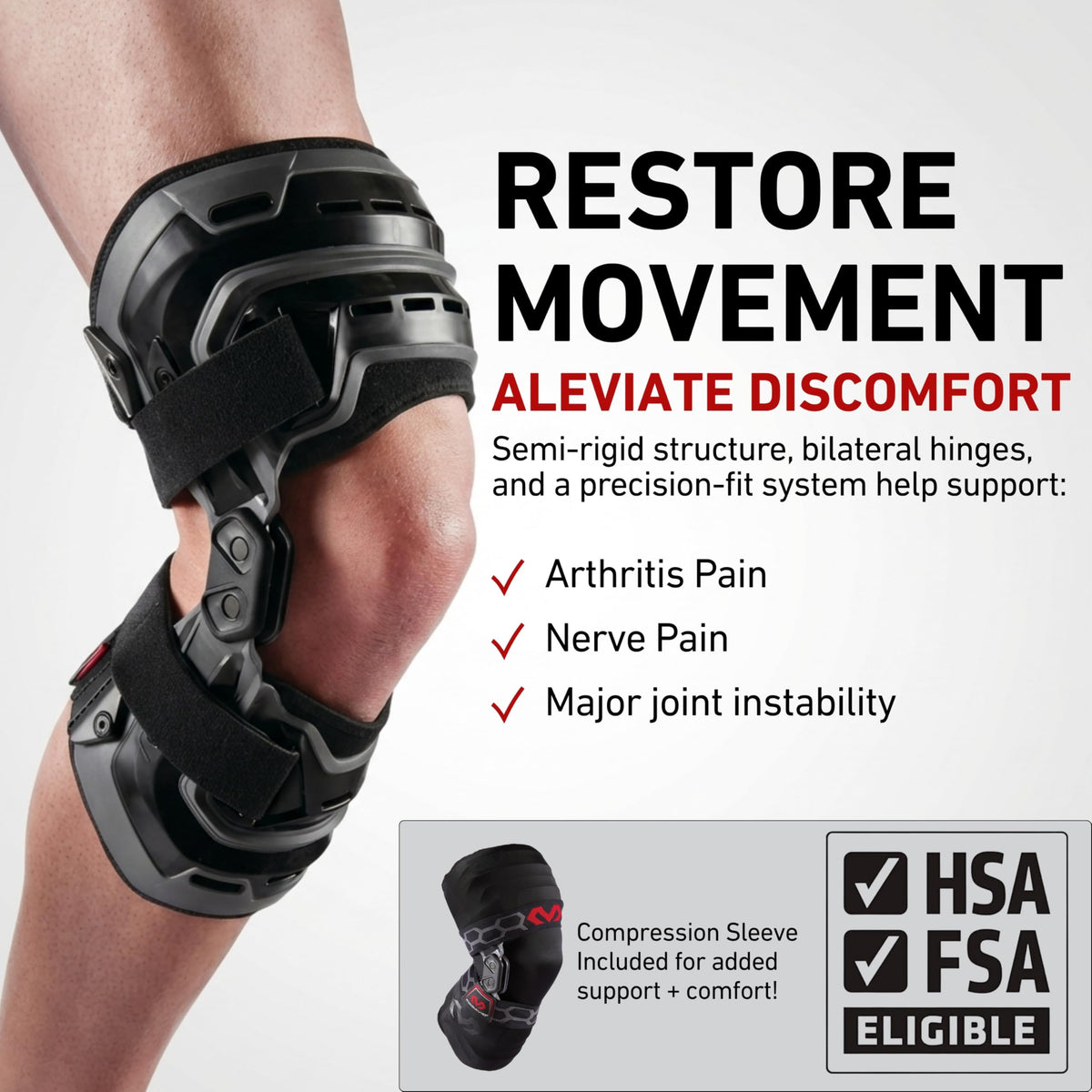 Heavy Duty Hinged Knee Brace with Side Stabilizers