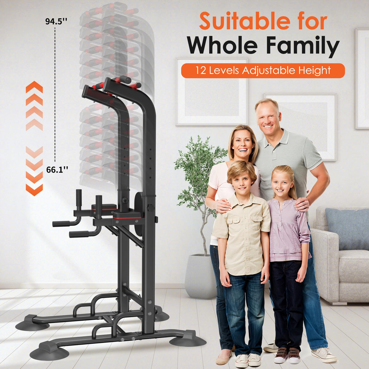 Adjustable Power Tower Pull Up and Dip Station for Home Gym