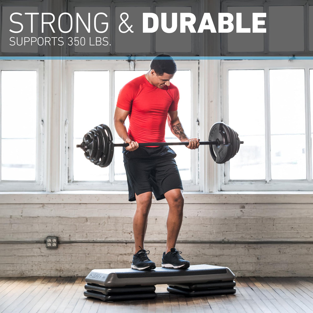 Adjustable Exercise Step Platform with Four Stackable Risers