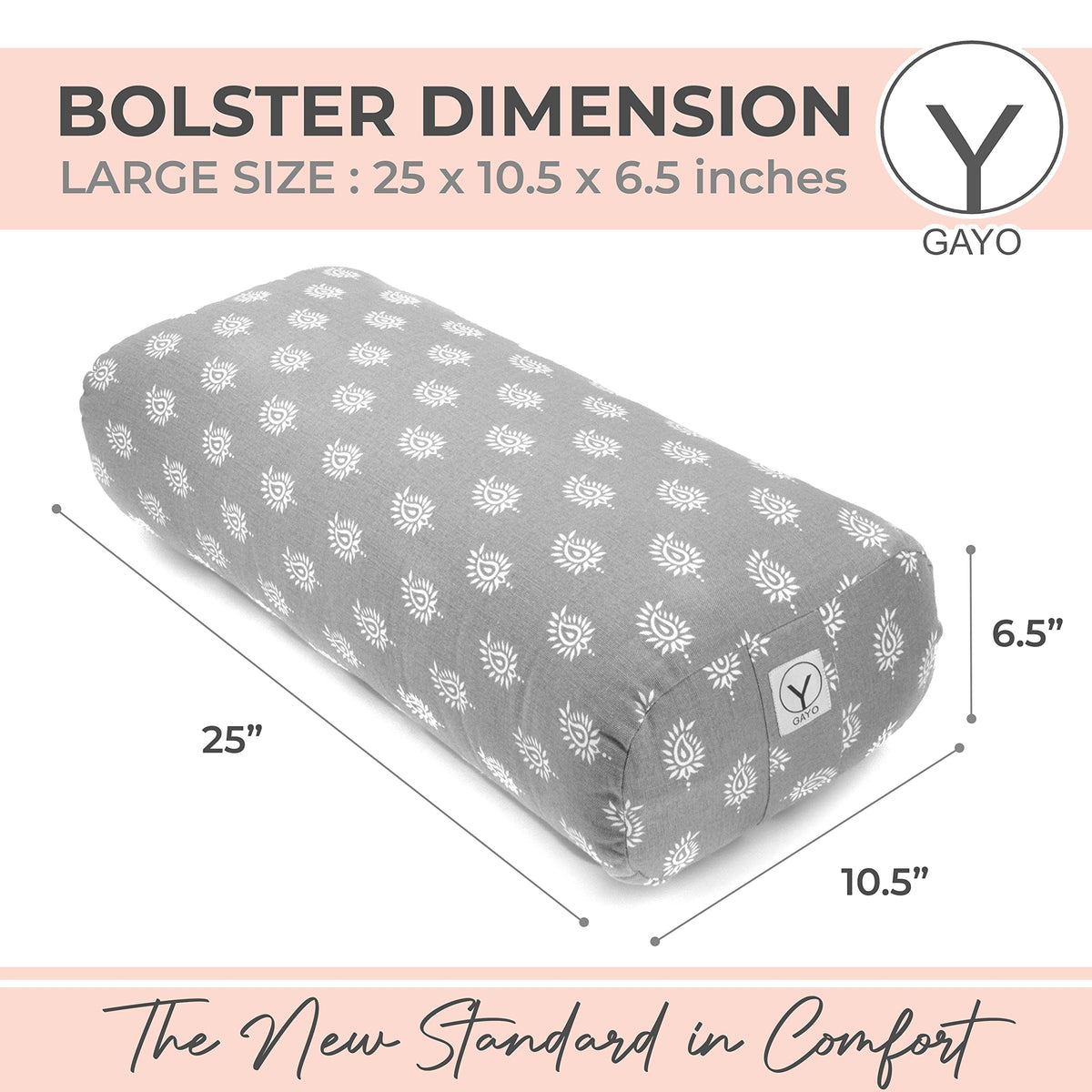 Cotton Yoga Bolster with Washable Cover and Carry Bag