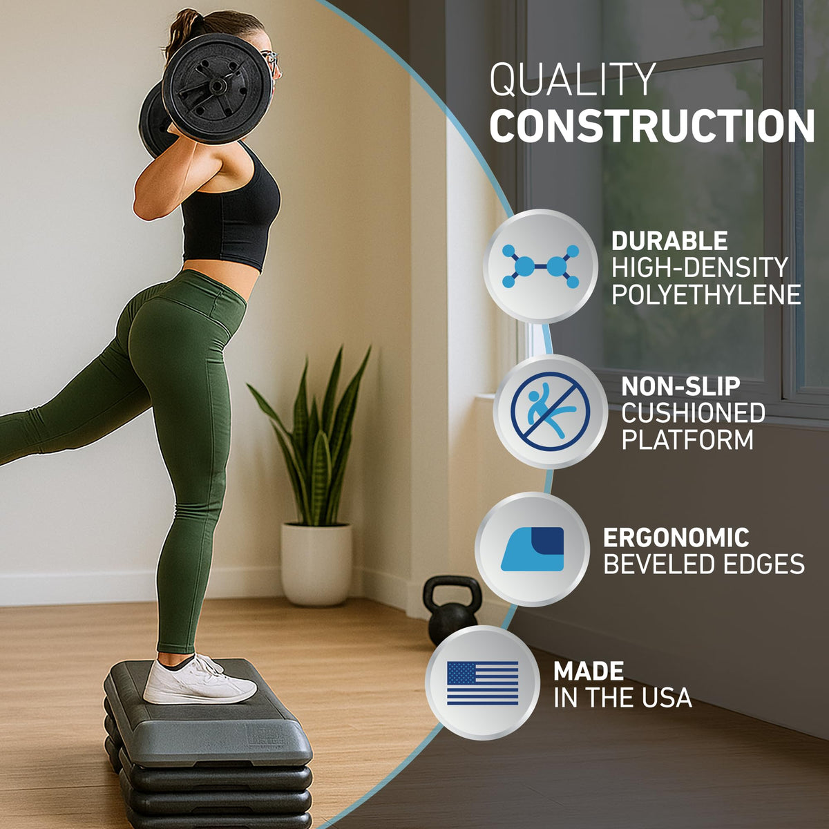 Adjustable Exercise Step Platform with Four Stackable Risers