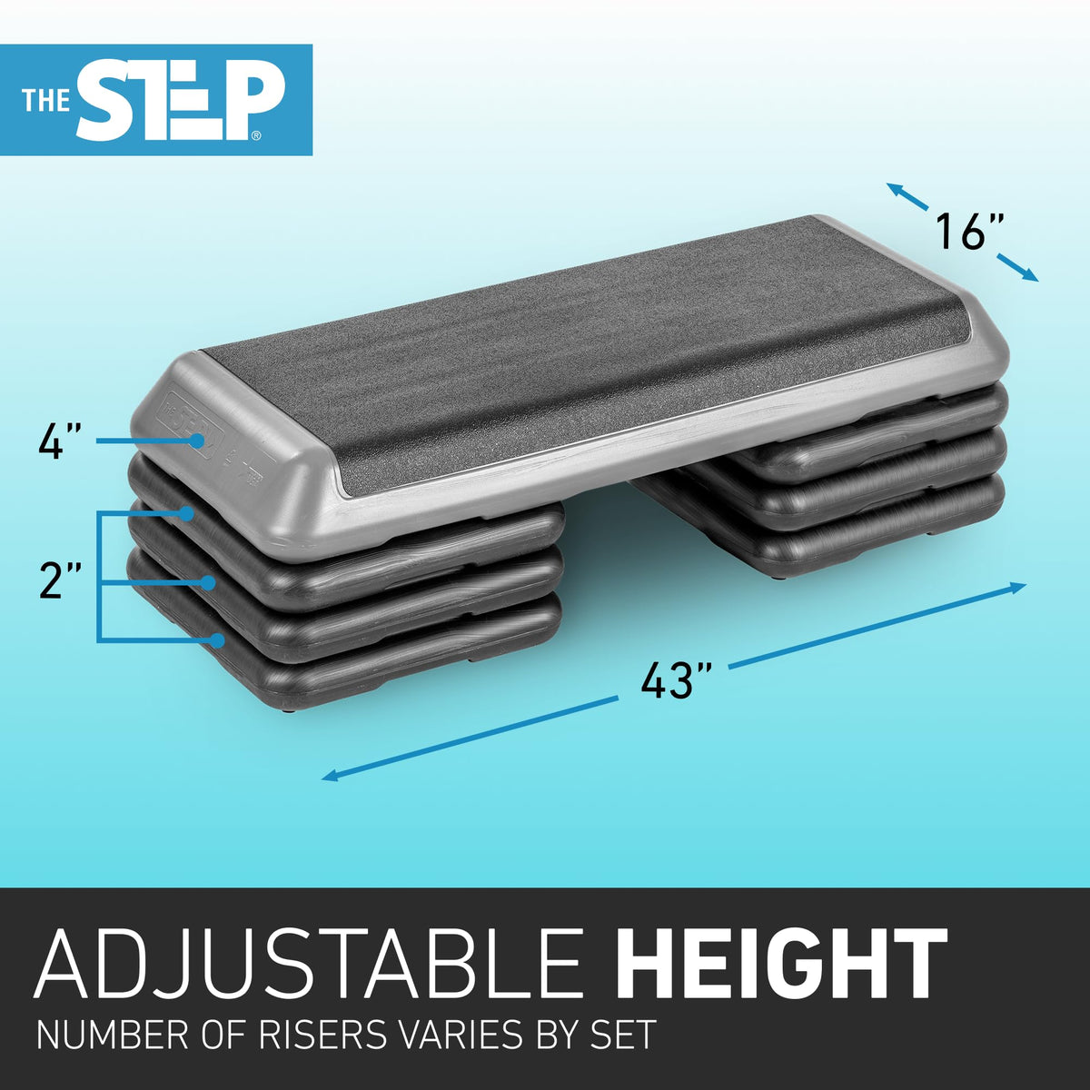 Adjustable Exercise Step Platform with Four Stackable Risers