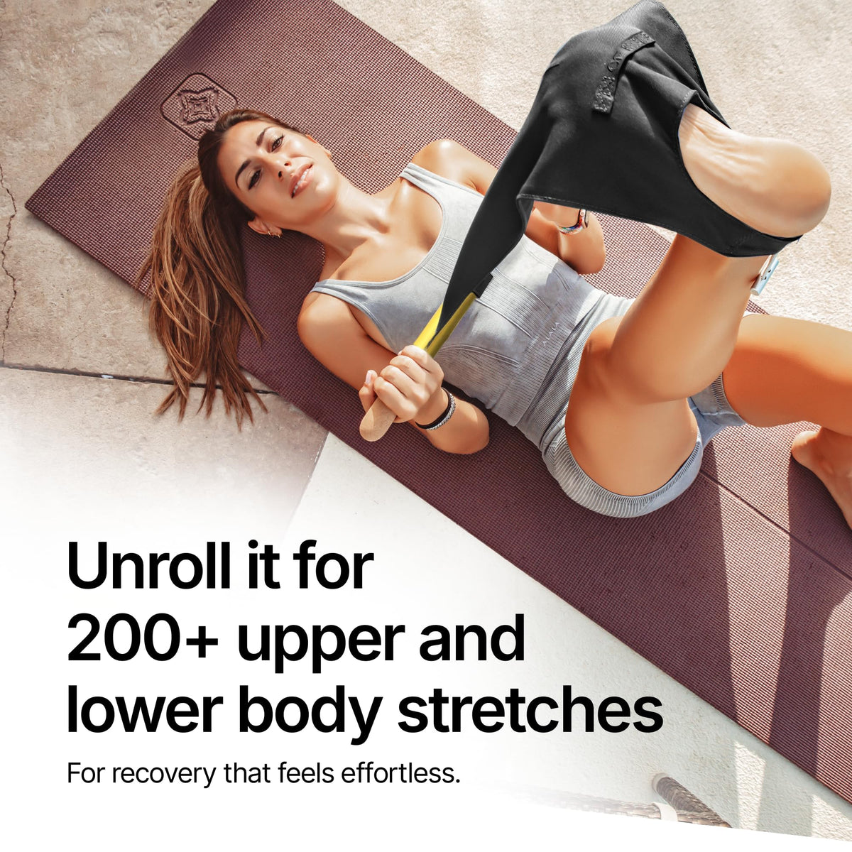 Non Elastic Stretch Strap with Cork Handles for Mobility Training