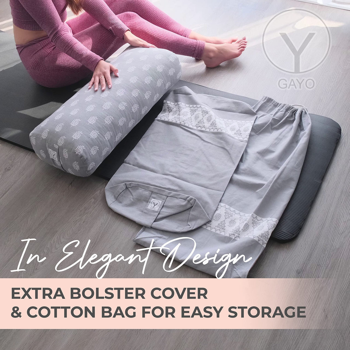 Cotton Yoga Bolster with Washable Cover and Carry Bag