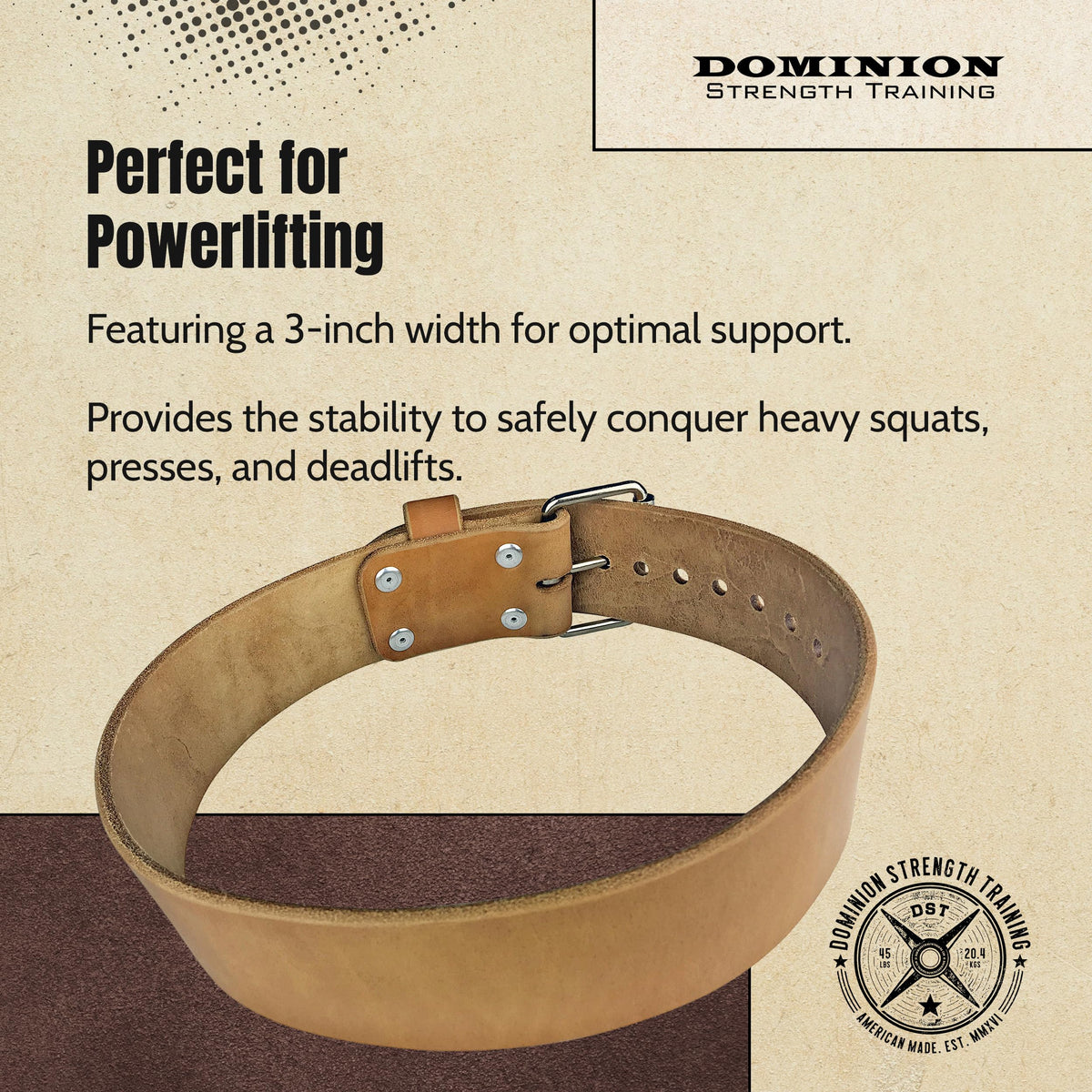 3 Inch Leather Weightlifting Belt for Powerlifting Support